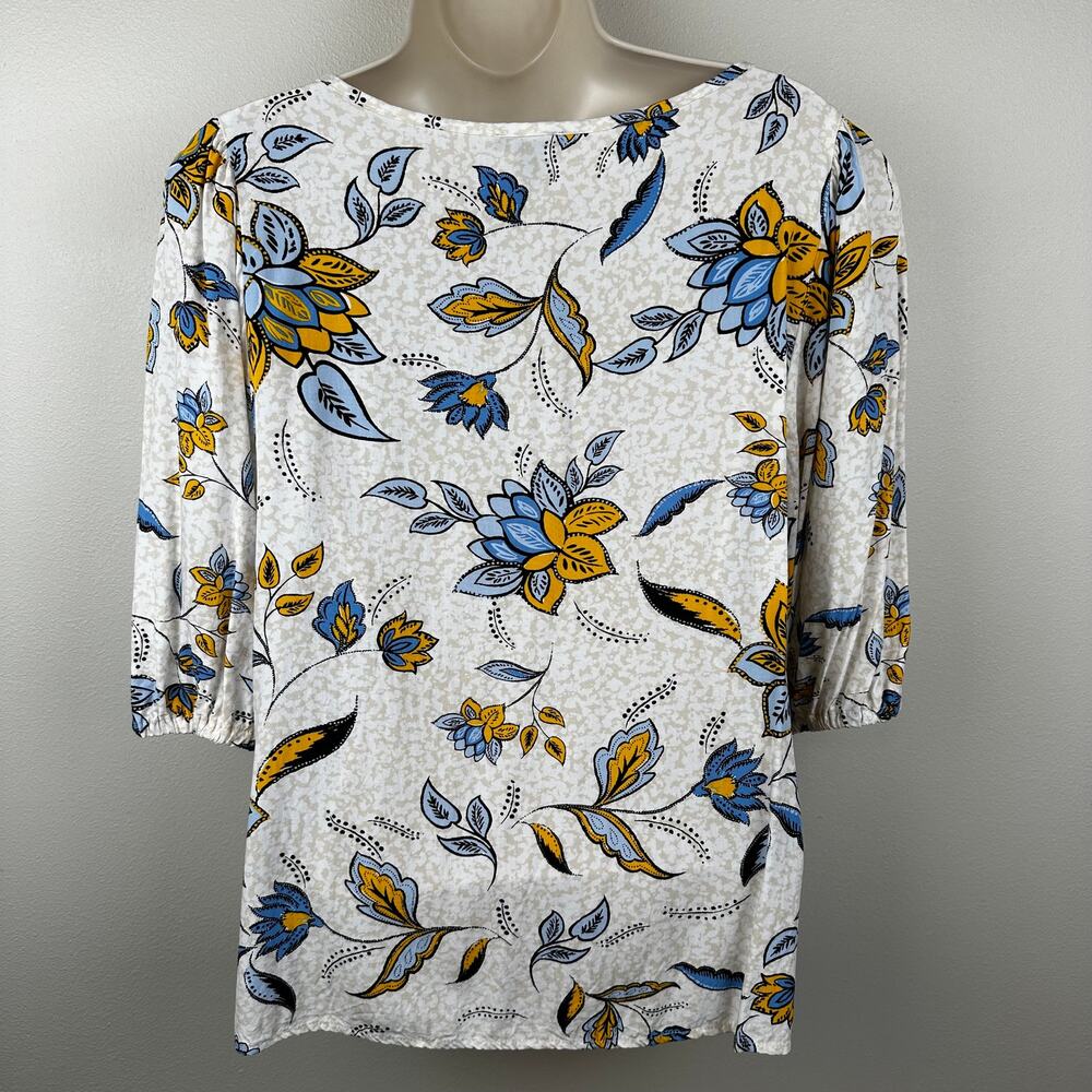 Ann Taylor Floral Blouse Top Short Sleeve Puff Sleeve White M Prairie Boho - Picture 4 of 10